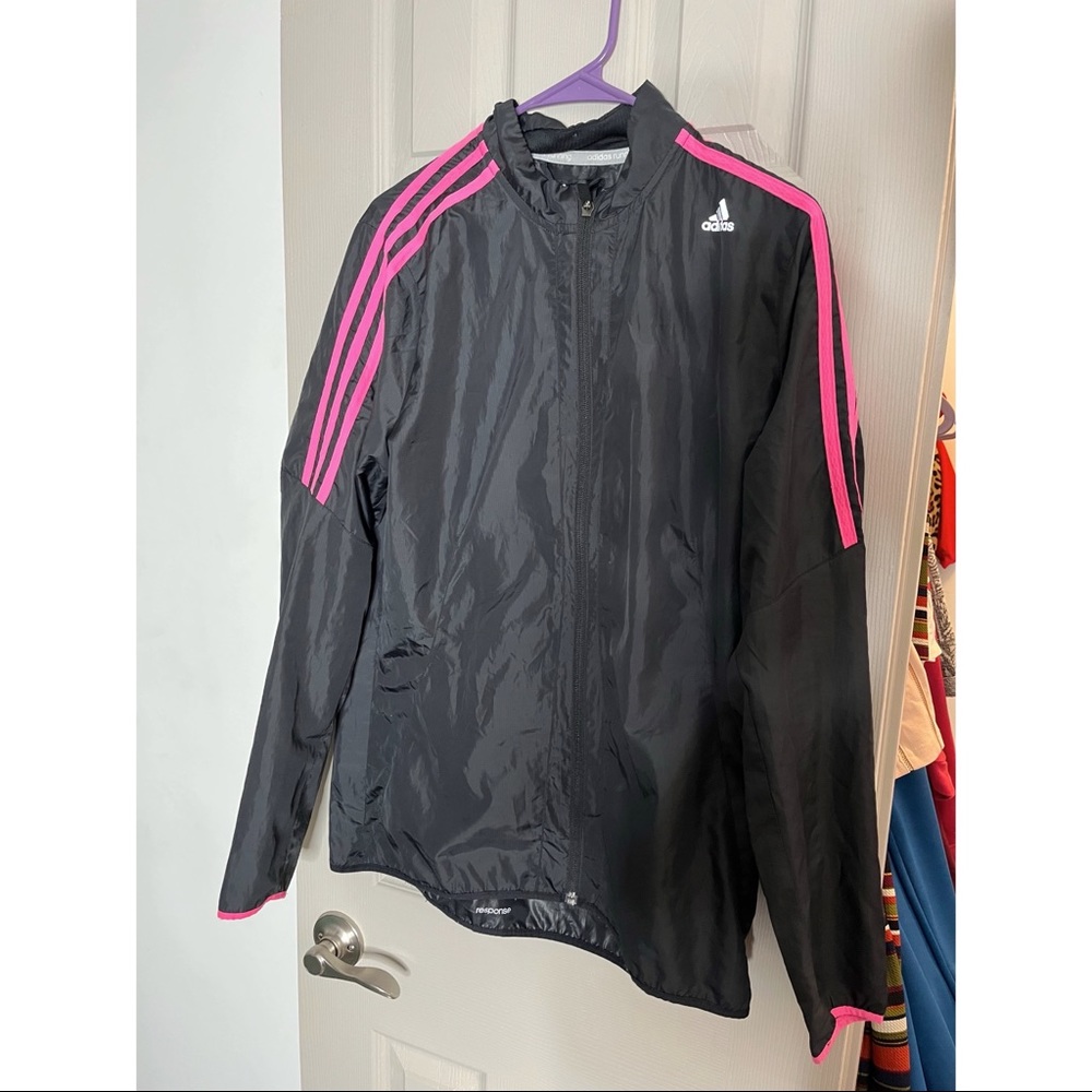 Black Adidas jacket with Pink stripes